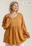 Pleated Detail Babydoll Top, Mustard