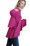 Bell Sleeve Tunic With Shoulder Cutouts, Raspberry