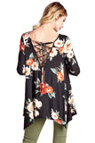 Lace Up Floral Swing Tunic, Black