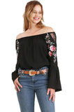Floral Embroidered Bell Sleeve Top