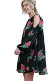 Floral Cold Shoulder Keyhole Dress