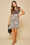 ANDREE BY UNIT FLORAL EMBROIDERED LEOPARD DRESS