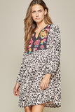 Leopard Floral Embroidered Dress