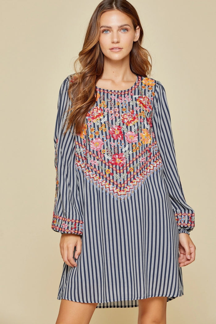 Andree by unit / savanna jane Floral Embroidered Striped dress
