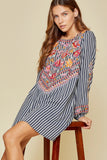 Floral Embroidered Striped Dress