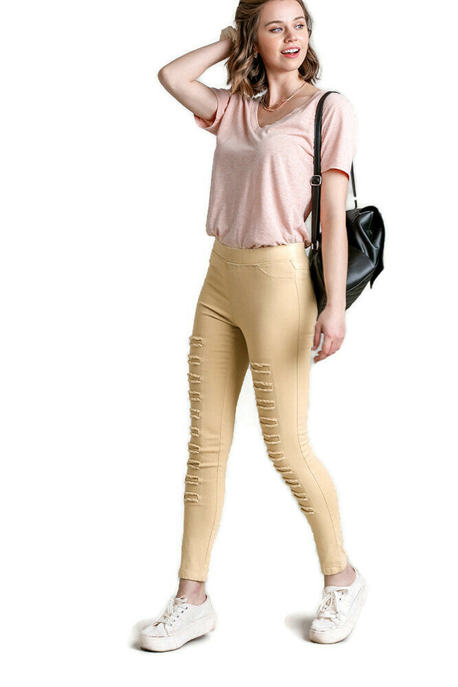 umgee distressed jeggings plus size taupe