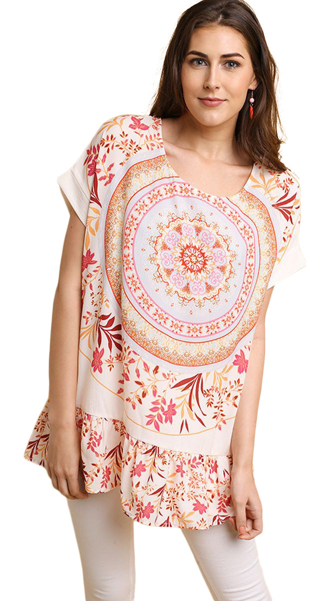 umgee oversized floral & medallion top