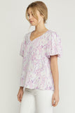 Watercolor Puff Sleeve Blouse, Lilac