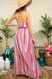 Striped Halter & Lace Maxi Dress