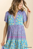 Mixed Print Tiered Maxi Dress, Mint Blue