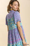 Mixed Print Tiered Maxi Dress, Mint Blue