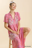 Mixed Print Tiered Maxi Dress, Rose Pink