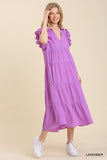 Ruffle Sleeve Tiered Midi Dress, Lavender