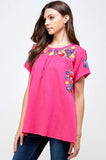 On the Border Embroidered Top, Fuchsia