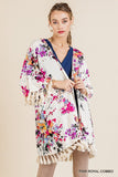 Floral Frayed Tassel Kimono Plus Size