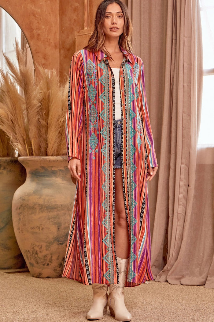 Andree by unit / savanna jane Embroidered Striped Duster