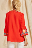 Patchwork Embroidered Top, Red