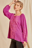 Tonal Embroidered Blouse, Magenta