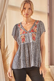 Babydoll Embroidered Top, Charcoal