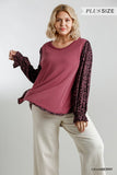Mixed Print Puff Sleeve Top, Cranberry