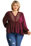 Floral Embroidered Top, Wine